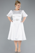 Robe De Invitation Grande Taille Satin Midi Blanc ABK2055