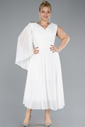 Robe De Fête Grande Taille Midi Mousseline Blanc ABK2195