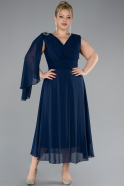 Robe De Fête Grande Taille Midi Mousseline Bleu Marine ABK2195