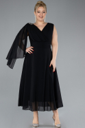 Robe De Fête Grande Taille Midi Mousseline Noir ABK2195