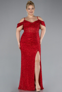 Robe De Fiançailles Grande Taille Longue Perlé Rouge ABU4395