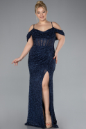 Robe De Fiançailles Grande Taille Longue Perlé Bleu Marine ABU4395