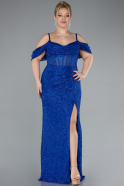 Robe De Fiançailles Grande Taille Longue Perlé Bleu Saxe ABU4395