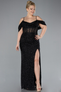 Robe De Fiançailles Grande Taille Longue Perlé Noir ABU4395