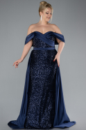 Robe de Soirée Grande Taille Longue Bleu Marine ABU4516