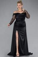 Robe Grande Taille Longue Satin Noir ABU4348