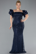 Robe De Fiançailles Grande Taille Longue Perlé Bleu Marine ABU4413