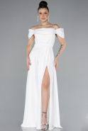 Robe de Soirée Longue Satin Blanc ABU4531