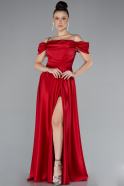 Robe de Soirée Longue Satin Rouge ABU4531