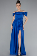 Robe de Soirée Longue Satin Bleu Saxe ABU4531