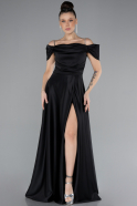 Robe de Soirée Longue Satin Noir ABU4531