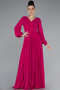 Robe de Soirée Longue Mousseline Fushia ABU4533