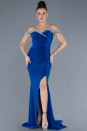 Robe de Soirée Longue Bleu Saxe ABU4553