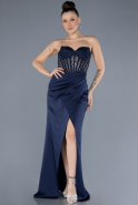 Robe de Soirée Longue Satin Bleu Marine ABU4568