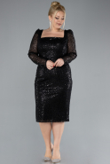 Robe De Invitation Grande Taille Midi Squameuse Noir ABK2222