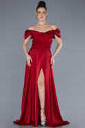 Robe de Soirée Grande Taille Longue Satin Rouge Bordeaux ABU4576