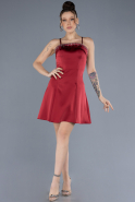 Robe de Cérémonie Courte Satin Rouge Bordeaux ABK2225