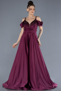 Robe De Fiançailles Grande Taille Longue Satin Prune ABU4539