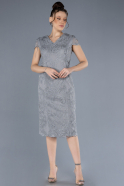 Robe De Invitation Grande Taille Midi Lacé Gris ABK2229