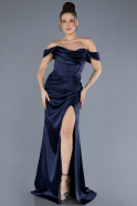 Robe de Soirée Longue Satin Bleu Marine ABU4582