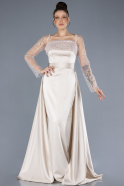 Robe de Soirée Longue Satin Beige ABU4583