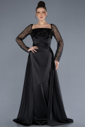 Robe de Soirée Longue Satin Noir ABU4583