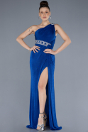 Robe de Soirée Longue Bleu Saxe ABU4599