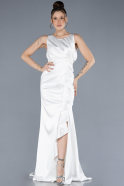 Robe de Soirée Longue Satin Blanc ABU4624