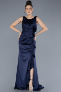 Robe de Soirée Longue Satin Bleu Marine ABU4624