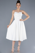 Robe de Cérémonie Midi Satin Blanc ABK2240