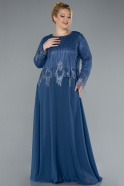 Robe De Soirée Grande Taille Longue Mousseline Indigo ABU4631