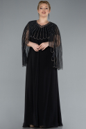 Robe De Soirée Grande Taille Longue Mousseline Noir ABU4632