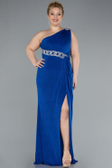 Robe De Soirée Grande Taille Longue Bleu Saxe ABU4601