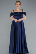 Robe De Fiançailles Grande Taille Longue Satin Bleu Marine ABU4628