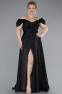 Robe de Soirée Grande Taille Longue Satin Noir ABU4576