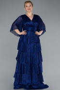 Robe de Soirée Grande Taille Longue Bleu Saxe ABU4558