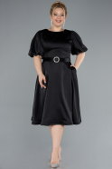 Robe De Invitation Grande Taille Midi Satin Noir ABK2055