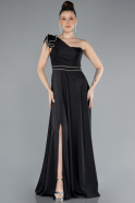 Robe de Soirée Longue Satin Noir ABU4658