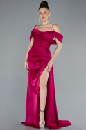 Robe de Soirée Longue Satin Fushia ABU4659