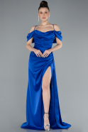 Robe de Soirée Longue Satin Bleu Saxe ABU4659