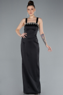 Robe de Soirée Longue Satin Noir ABU4660