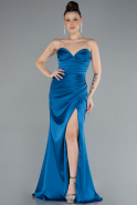 Robe de Soirée Longue Satin Bleu Pétrole ABU4663