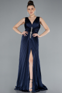 Robe de Soirée Longue Satin Bleu Marine ABU4669