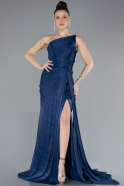 Robe de Soirée Longue Mousseline Bleu Marine ABU4625