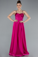 Robe de Soirée Longue Satin Fushia ABU4684