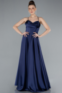 Robe de Soirée Longue Satin Bleu Marine ABU4684