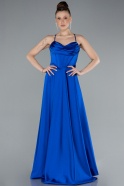 Robe de Soirée Longue Satin Bleu Saxe ABU4684