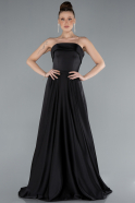 Robe de Soirée Longue Satin Noir ABU4685