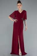 Robe De Soirée Grande Taille Longue Mousseline Rouge Bordeaux ABU4678