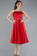 Robe de Cérémonie Midi Satin Rouge ABK2269